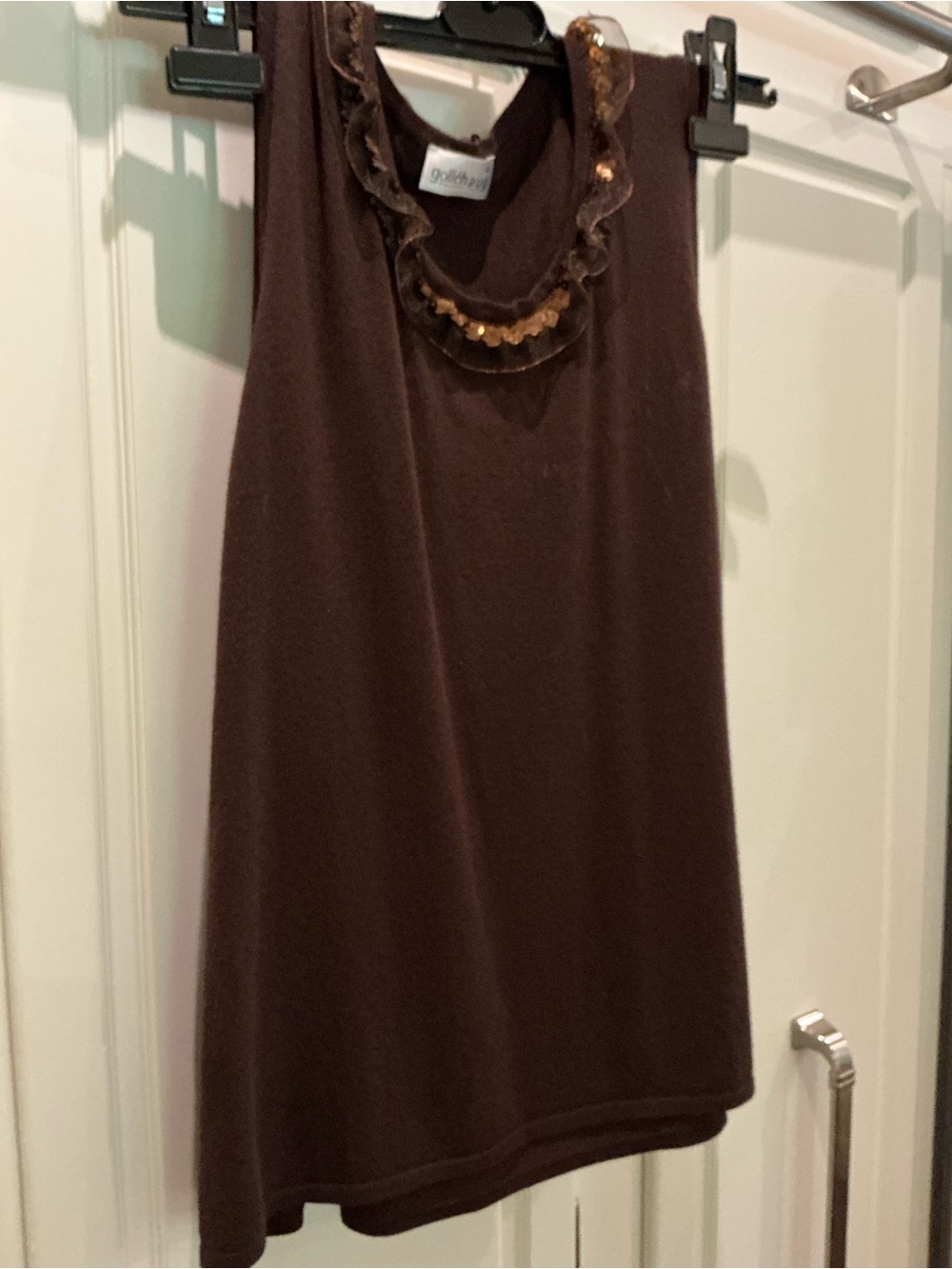 Embellished Ruffle Brown Sleeveless Camisole
